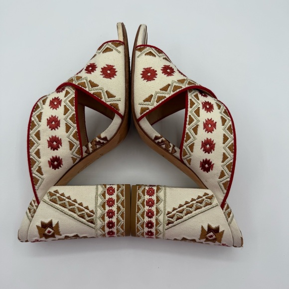 ASH Red Aztec Embroidered Padded Adel Round Toe Block Heel Slip On Heeled Sandal - Picture 4 of 16